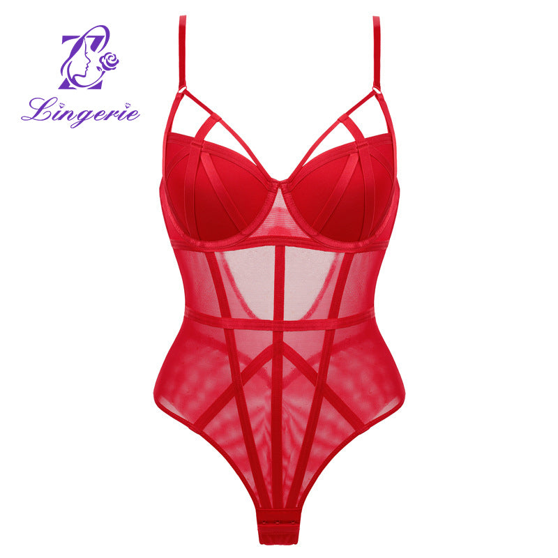 Shapewear Lace Deep V-Neck Sculpting Thong Bodysuit