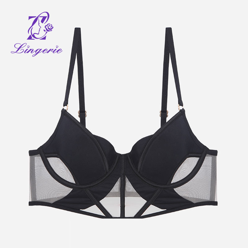 Black Thin Cotton Smooth Mesh Fishbone Bra Vest Style Bra Anti-sagging Underwear