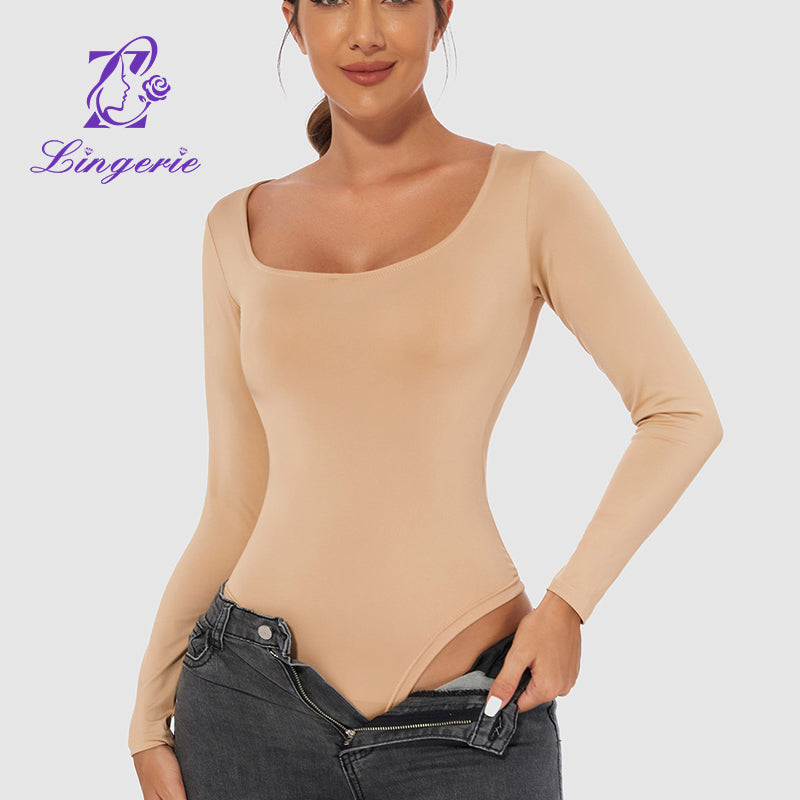 Women’s Crew Neck Short Sleeve Long  collar Sleeve Square Bodysuit Jumpsuit