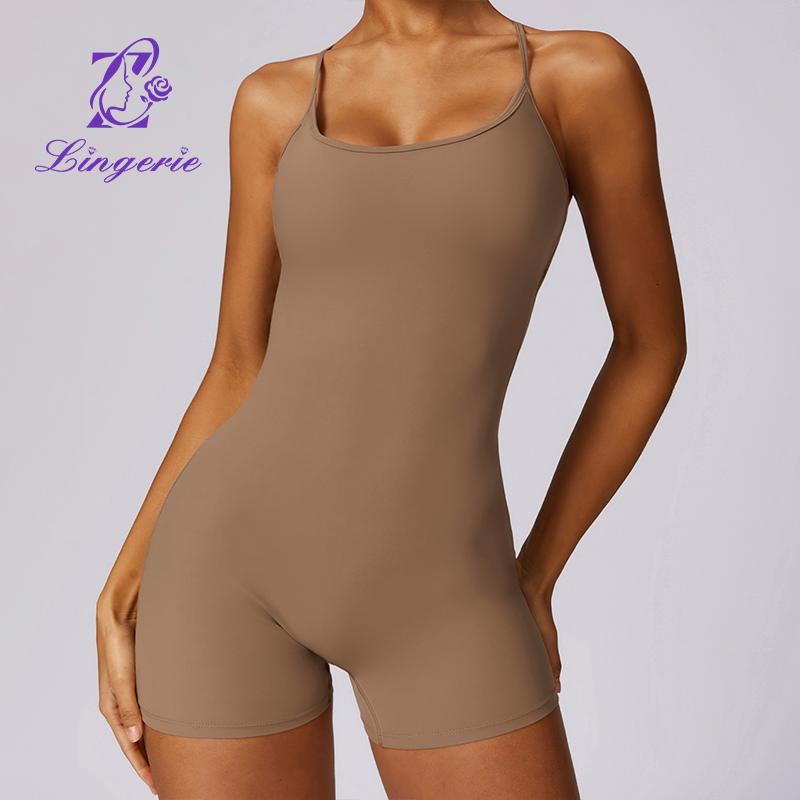 Quick-drying nude sports jumpsuit one-piece casual running fitness clothing tight beauty back yoga clothing