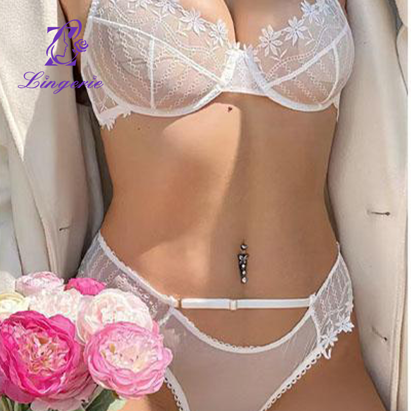 Sexy lace lingerie French ultra-thin mesh embroidered erotic lingerie large breasts show small anti-sagging bra