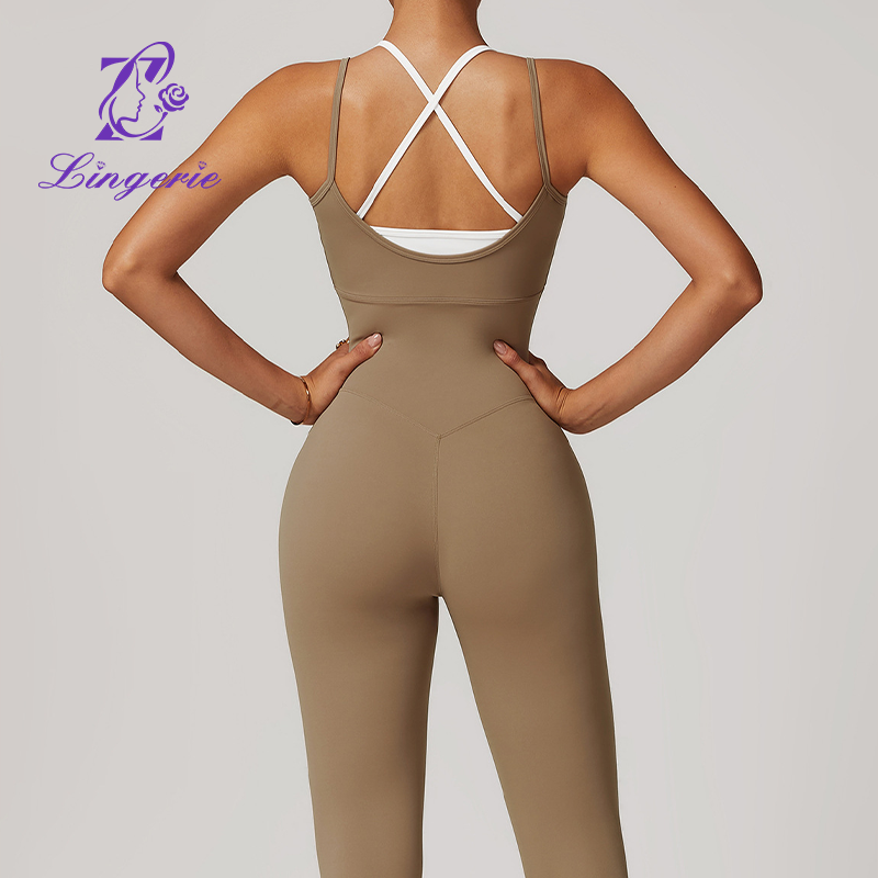 Two Piece Color Clashing Sling Sports Jumpsuit One Piece Yoga Clothing Backless Outdoor Fitness Jumpsuit