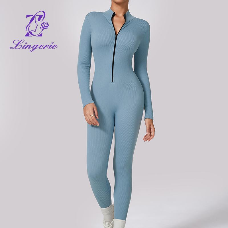 Quick-drying threaded high elastic one-piece yoga clothing women zipper tight fitness yoga one-piece suit