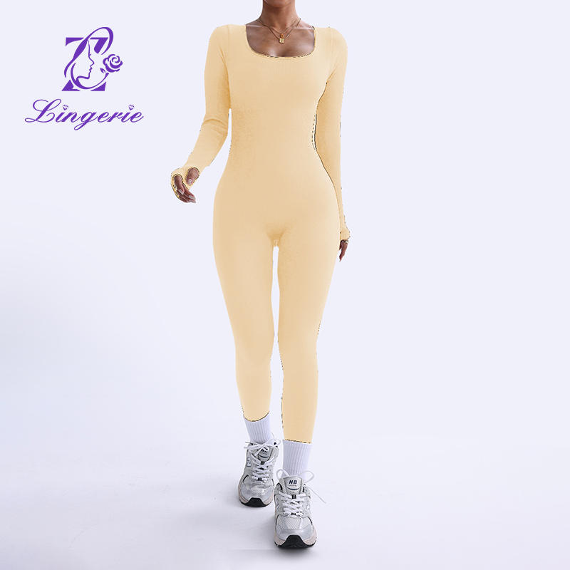 Sports Yoga Bodysuit Long Sleeve Quick Dry Tight Fitness One Piece Yoga Wear