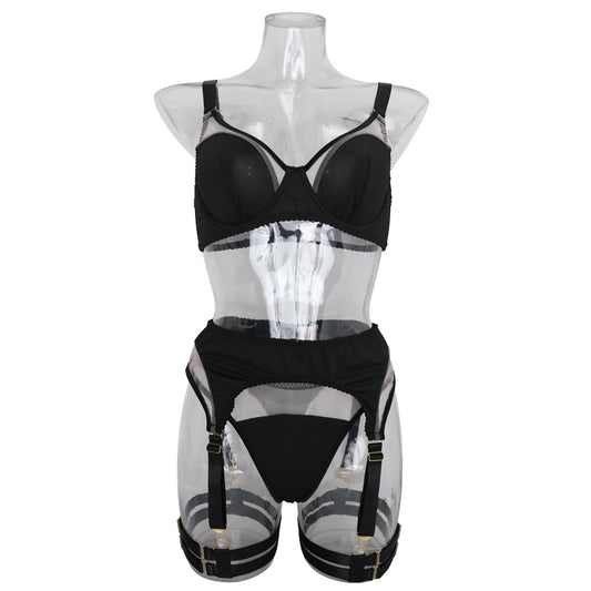 Lingerie sexy see-through mesh splicing erotic lingerie four-piece set