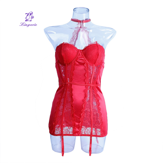 Purple Sexy Dress  Lace Suspenders Bodysuit