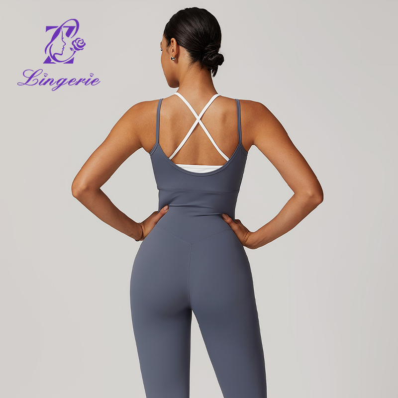 Two Piece Color Clashing Sling Sports Jumpsuit One Piece Yoga Clothing Backless Outdoor Fitness Jumpsuit