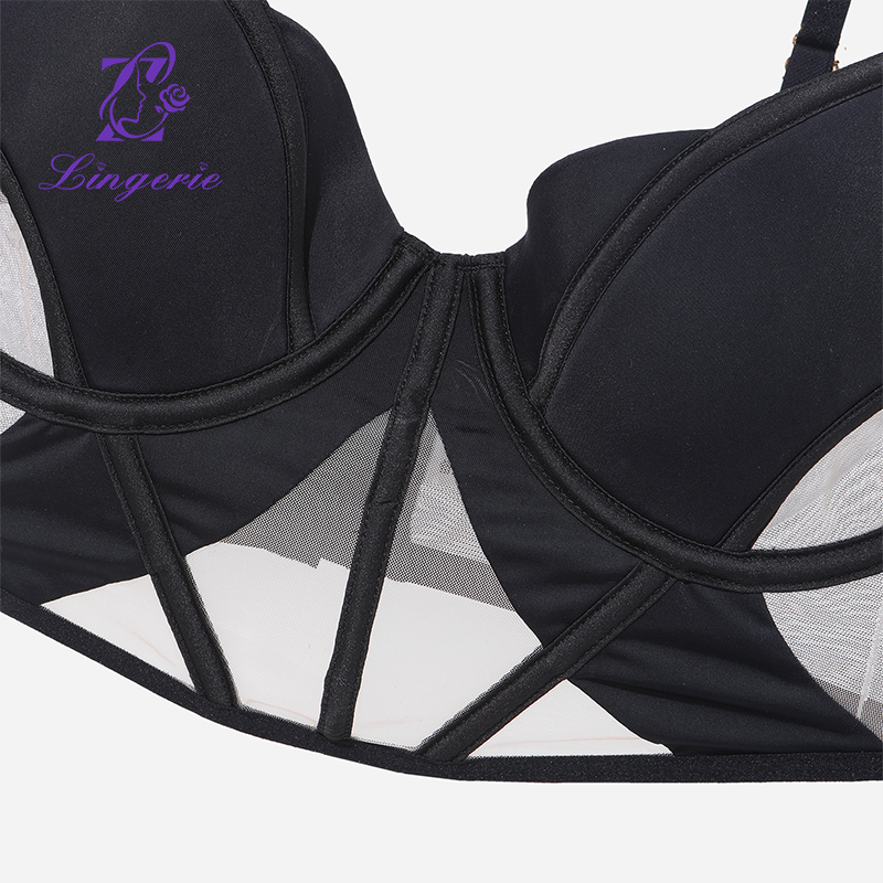 Black Thin Cotton Smooth Mesh Fishbone Bra Vest Style Bra Anti-sagging Underwear