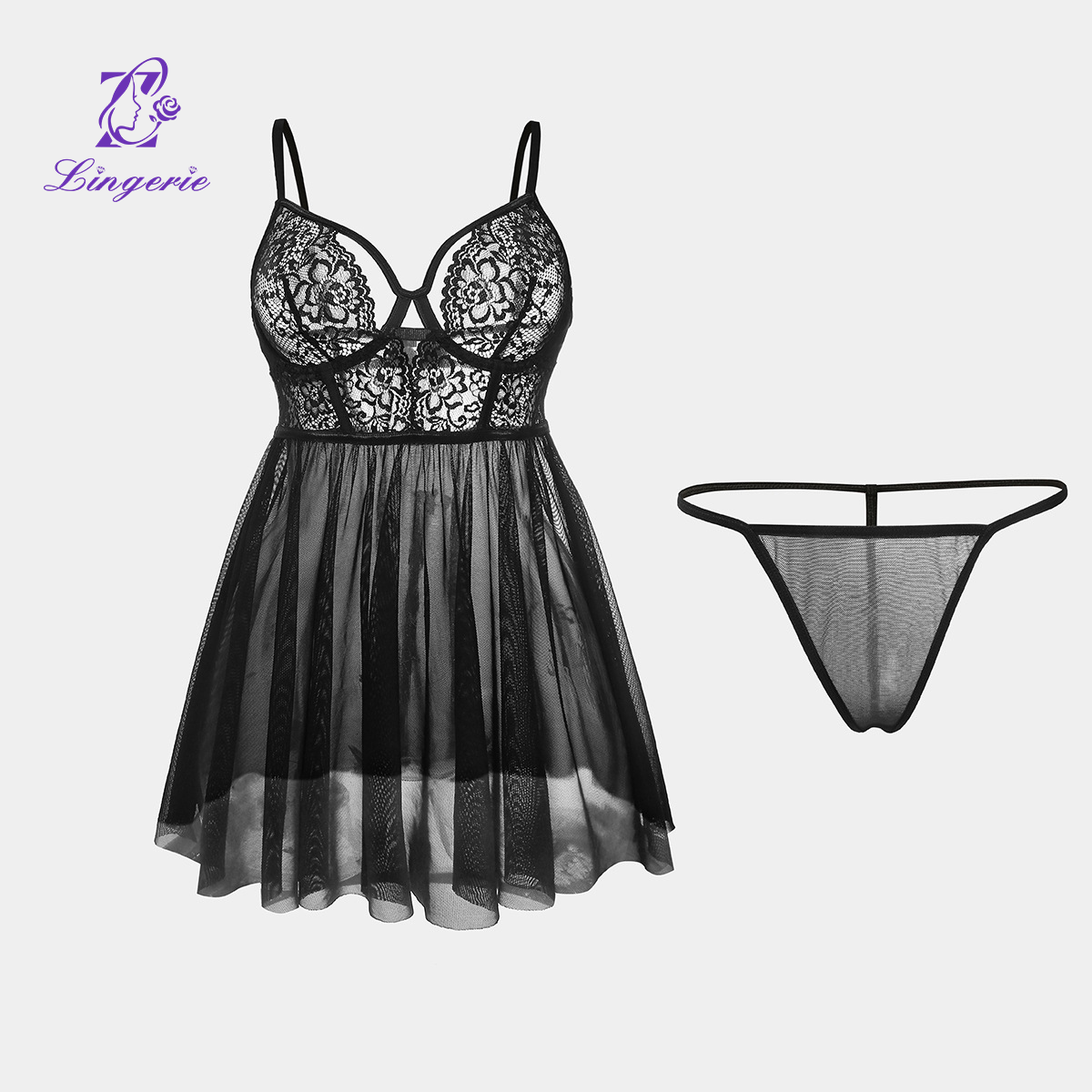 Sexy mesh suspenders Babydoll