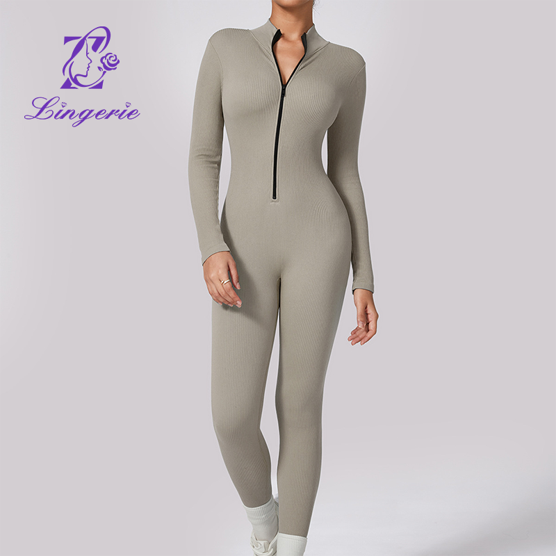 Quick-drying threaded high elastic one-piece yoga clothing women zipper tight fitness yoga one-piece suit