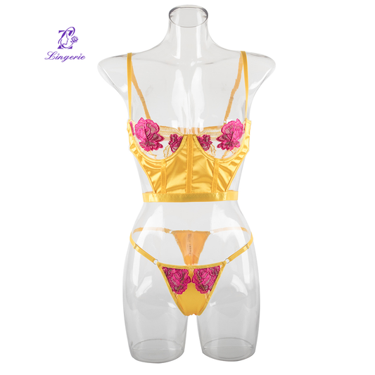 Yellow flower embroidery Bustier