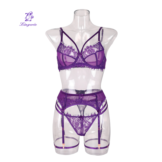 Purple French lace Bra Set