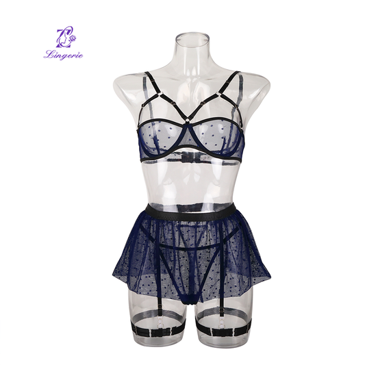 Sexy lace see-through four-piece suit