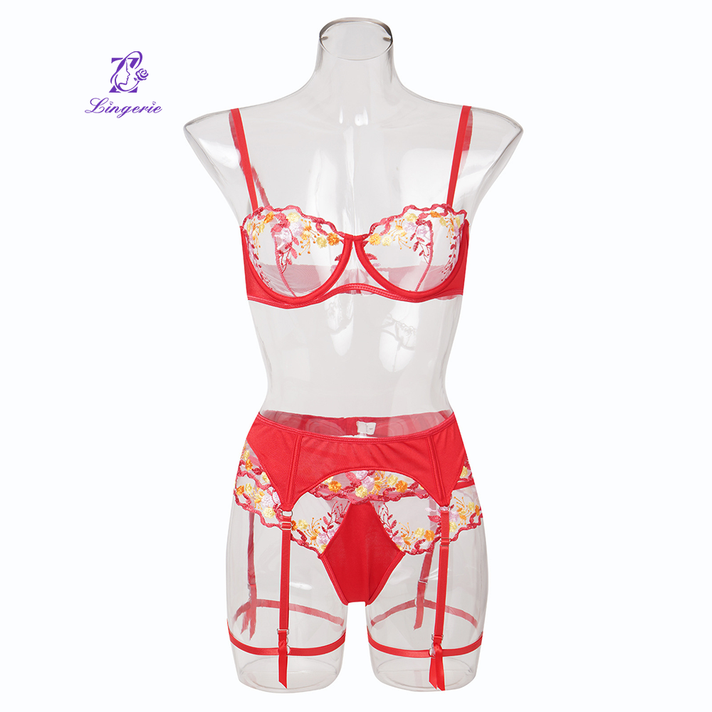 Garter Embroidery Bra Set