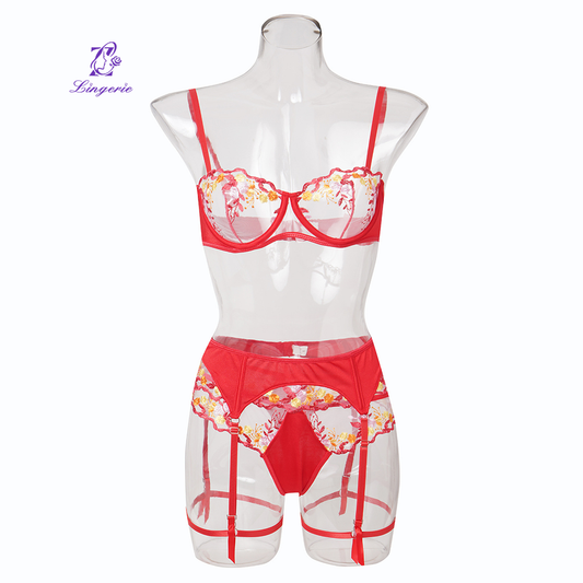 Garter Embroidery Bra Set