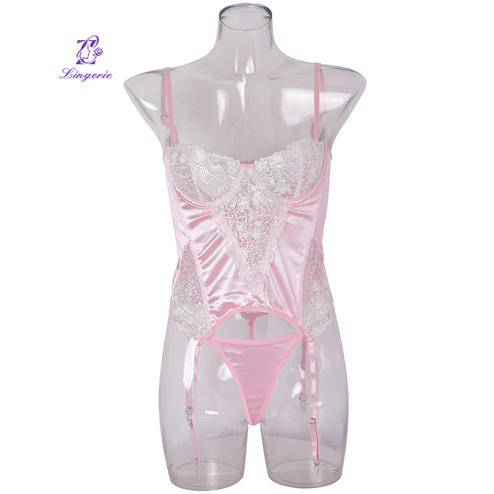 New Pink Lace See-Through Dress Corset