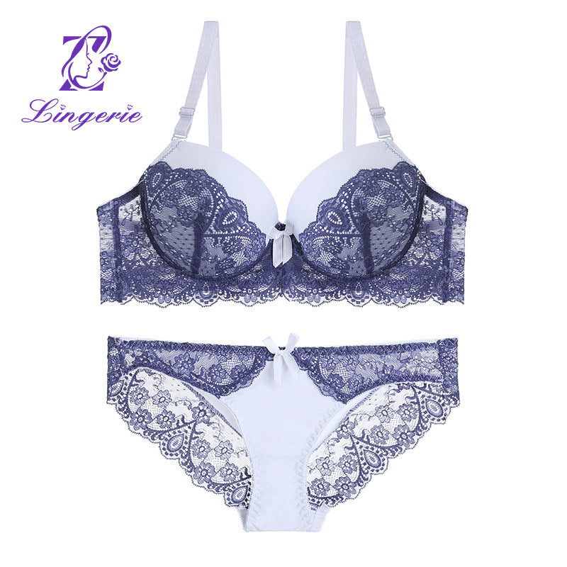 Factory Self-sale Lace Bra Set Hollow Gathered B Color Matching