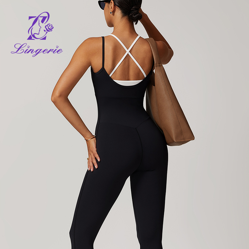 Two Piece Color Clashing Sling Sports Jumpsuit One Piece Yoga Clothing Backless Outdoor Fitness Jumpsuit