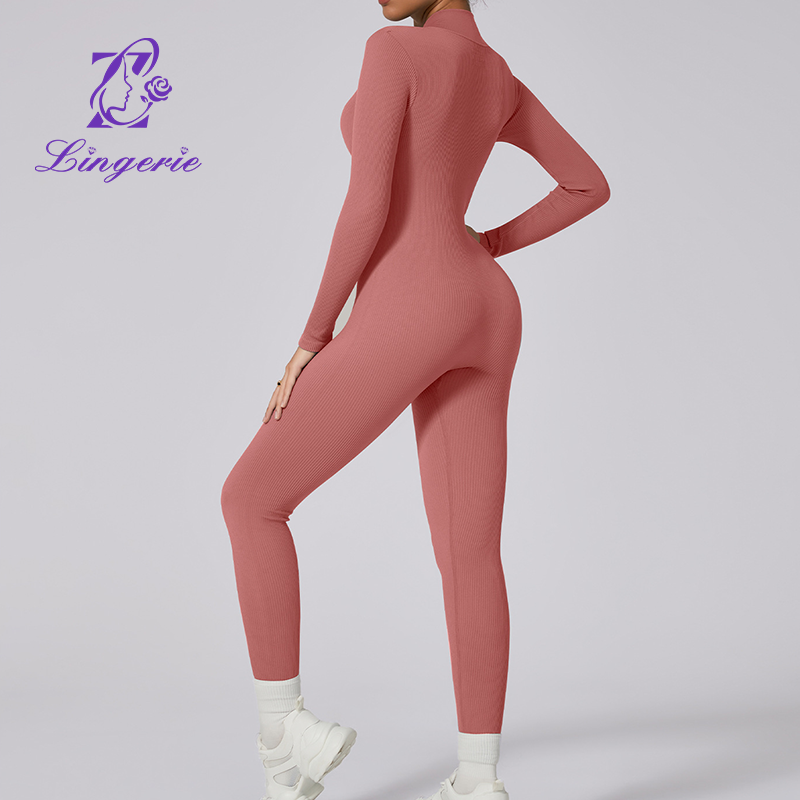 Quick-drying threaded high elastic one-piece yoga clothing women zipper tight fitness yoga one-piece suit