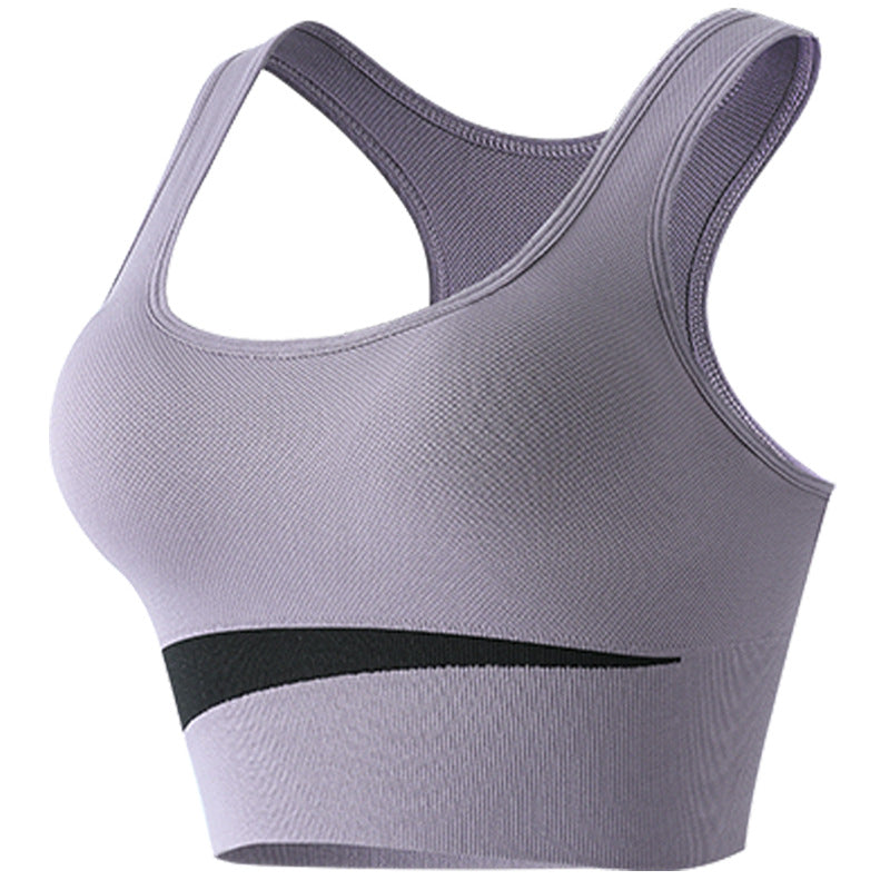 Colorblocking gathered running sports bra fitness shock absorbing bra yoga large breasts beautiful back sports underwear female Wearable
