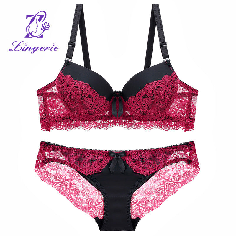 Factory Self-sale Lace Bra Set Hollow Gathered B Color Matching
