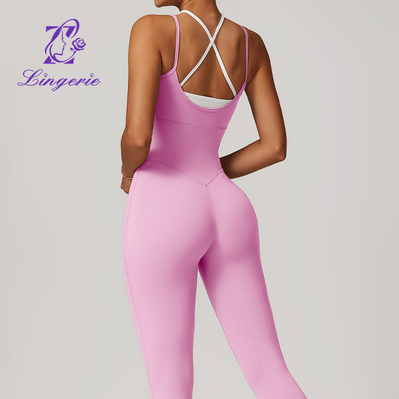 Two Piece Color Clashing Sling Sports Jumpsuit One Piece Yoga Clothing Backless Outdoor Fitness Jumpsuit