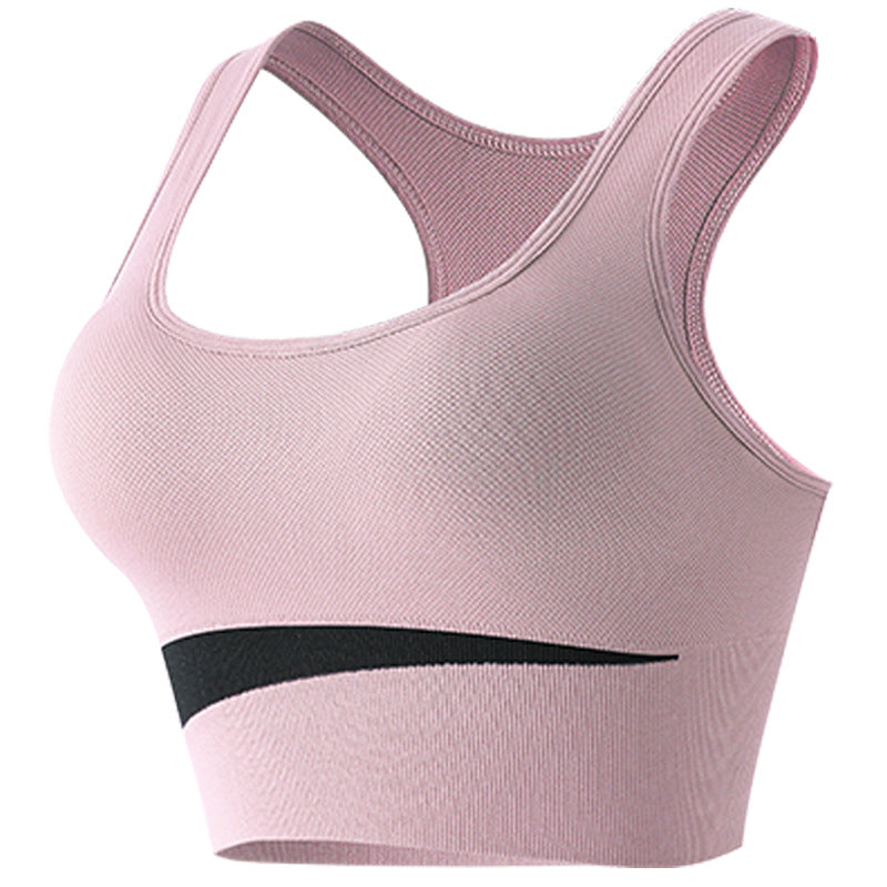 Colorblocking gathered running sports bra fitness shock absorbing bra yoga large breasts beautiful back sports underwear female Wearable