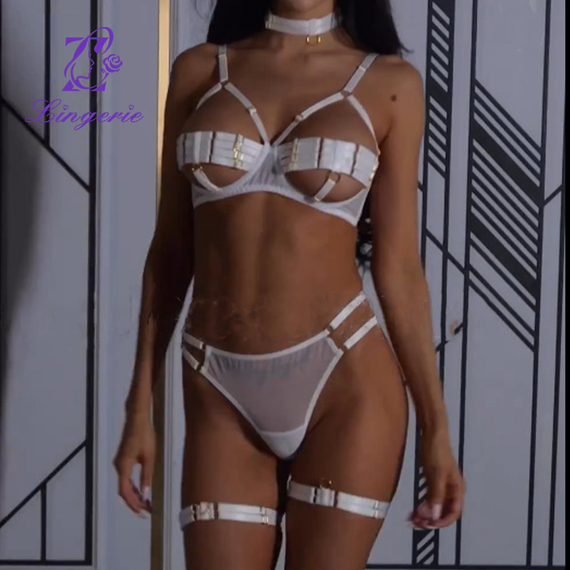 Fashion Splicing Strap Intricate Heavy Crafted Erotic Lingerie 4 Piece Set