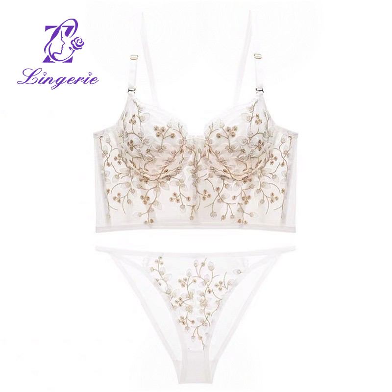 French Court Style Luxury Embroidery Lace Underwear Anti-sagging Soft Steel Ring Sexy Lingerie