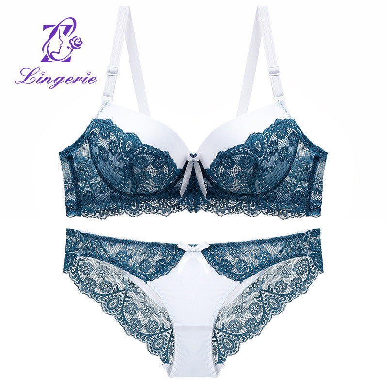 Factory Self-sale Lace Bra Set Hollow Gathered B Color Matching