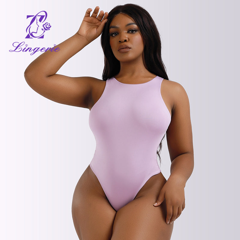 Factory Direct tight sleeveless rompers solid color crew neck shapewear