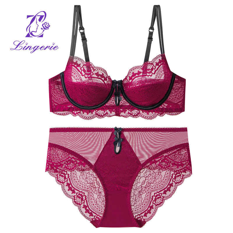 Sexy Lingerie French Ultra-thin Pure Desire Large Breasts Show Small Plus Size Lingerie Lunar New Year Red Lace Bras