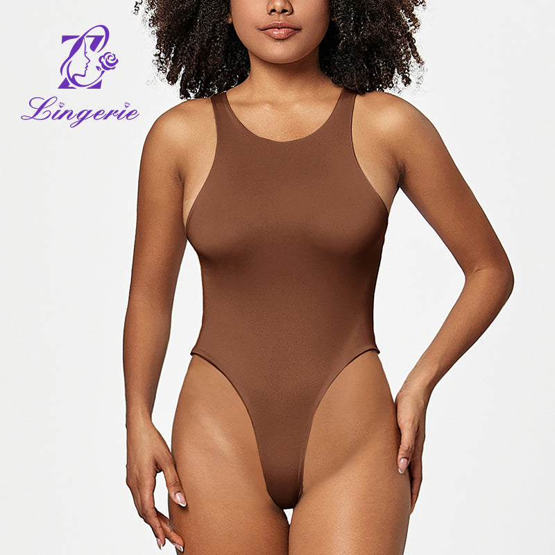 Factory Direct tight sleeveless rompers solid color crew neck shapewear