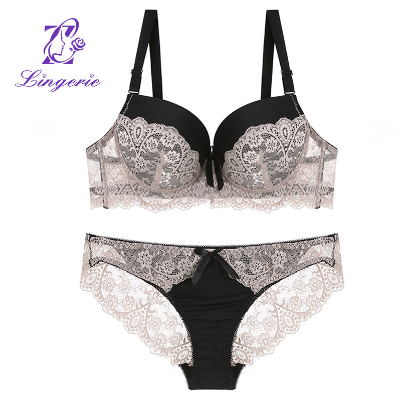 Factory Self-sale Lace Bra Set Hollow Gathered B Color Matching