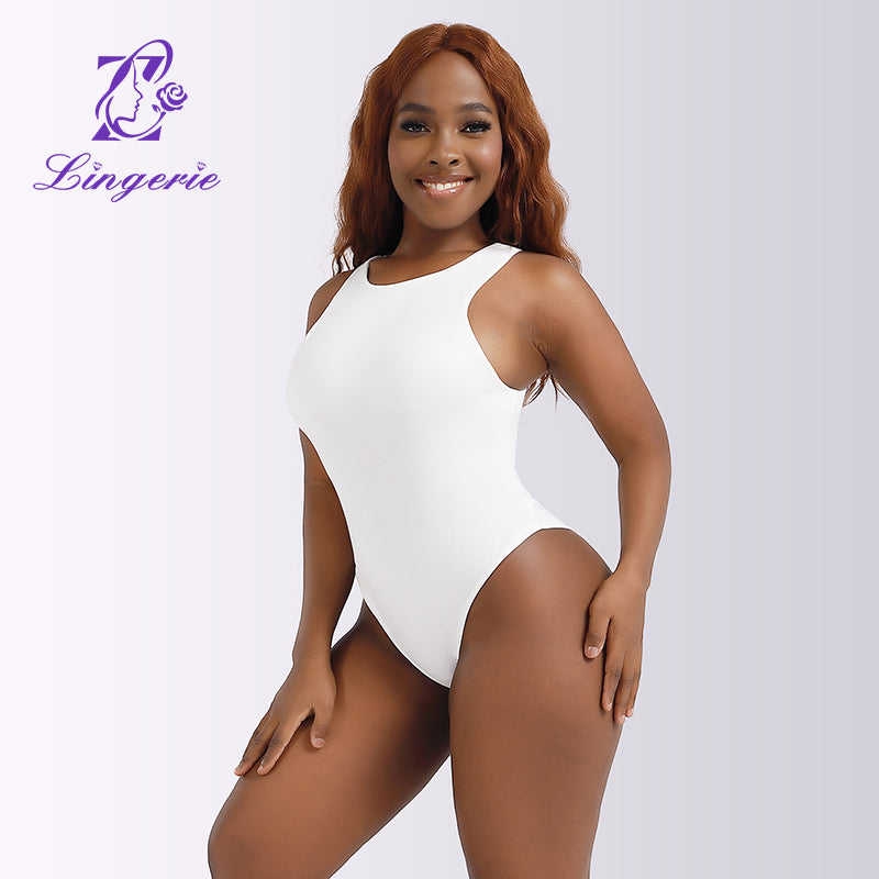 Factory Direct tight sleeveless rompers solid color crew neck shapewear