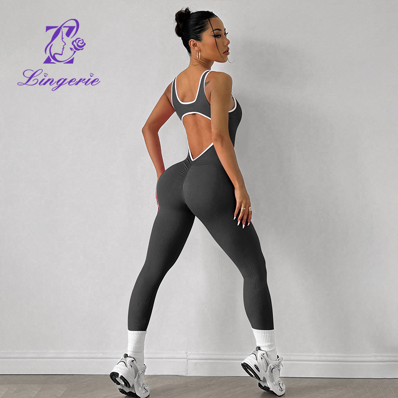 Sports Yoga One Piece Sleeveless Quick Dry Threaded Skinny Fitness One Piece Yoga Wear